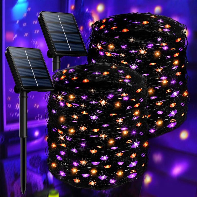 Selarlyt 2-Pack 400LED Solar Halloween Lights，Orange& Purple String Lights，Solar Fairy Lights with 8 Modes, Halloween Lights Outdoor Waterproof for Bedroom Patio Garden Party Yard Decoration - Image 1